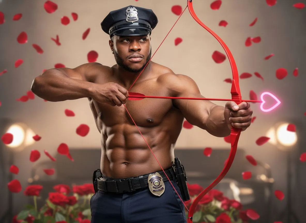 February: Valentine's Cop (illustrative AI example)