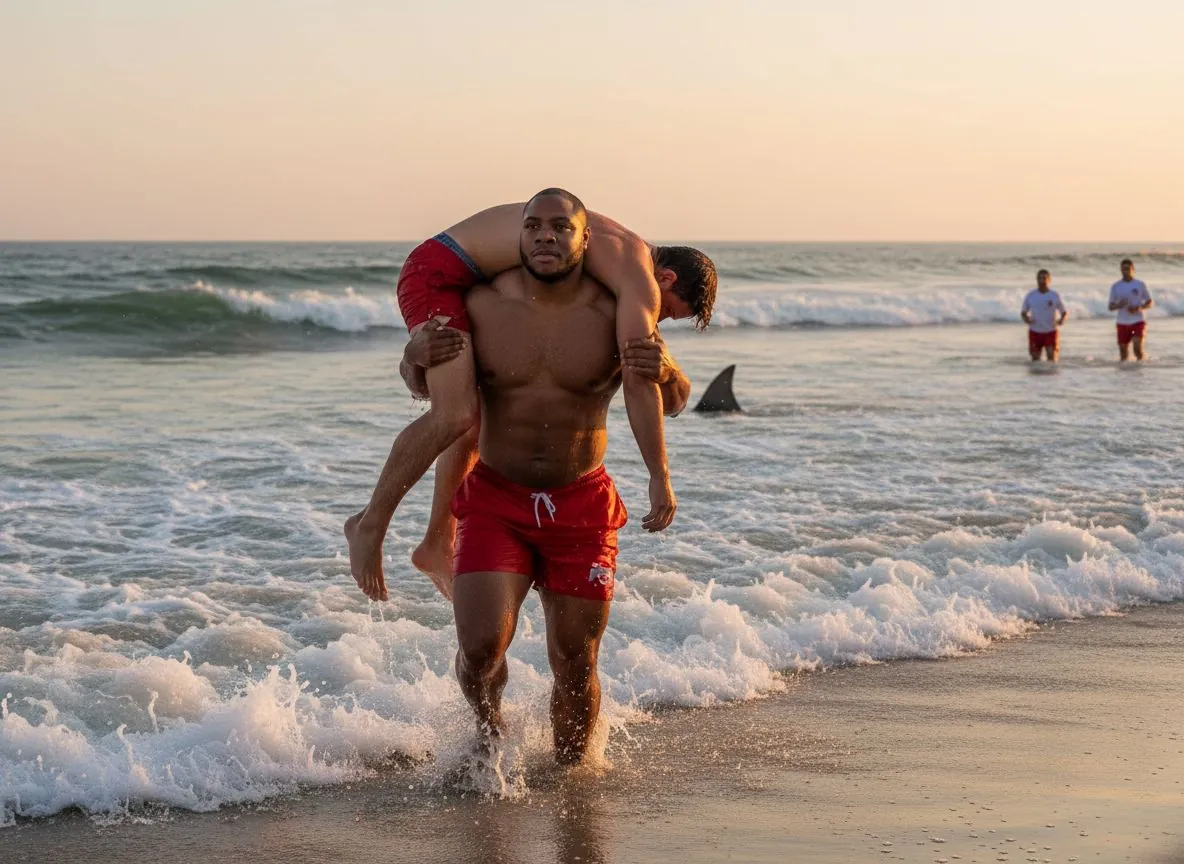 May: Beach Lifeguard Rescue (illustrative AI example)
