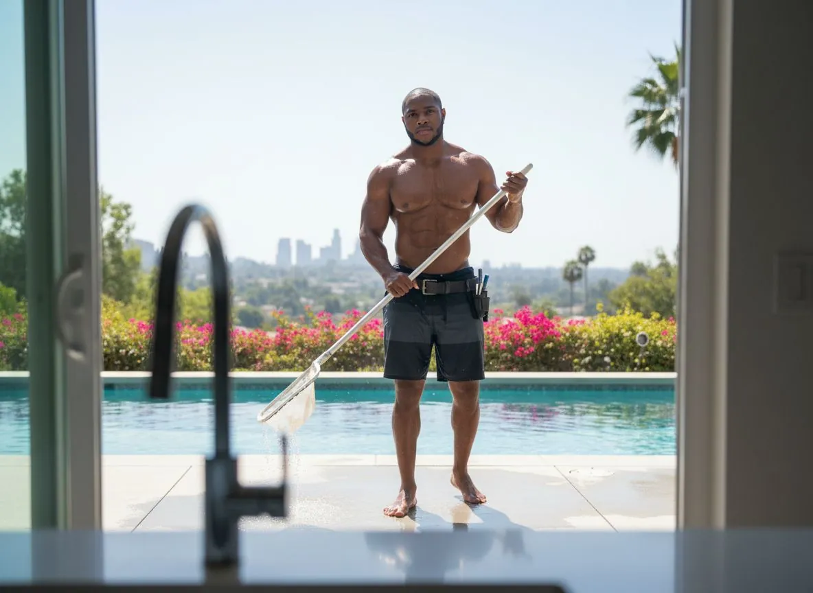 June: Hot Pool Guy (illustrative AI example)