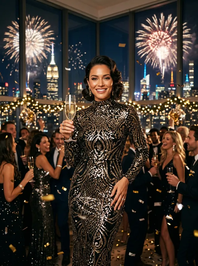 January: Champagne Glam (illustrative AI example)