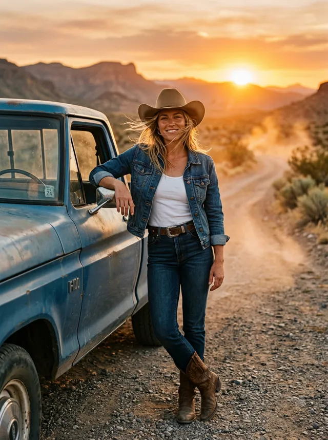 August: Sunset Cowgirl (illustrative AI example)